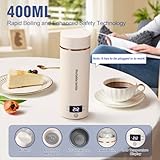 Travel Electric Kettle Portable Mini Kettle,Small Hot Water Boiler with 4 Temperature Settings,304 Stainless Steel,Fast Boiling Water with Auto Shut-Off and Boil Dry Protection (Beige, 400ML)