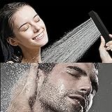 ENGA Bathroom Square Matte Black Solid Brass Hand Held Shower Head With Wall Connector and Hose System Wall Mount Handheld Showerheads Set