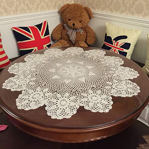 Damanni Beige Cotton Handmade Crochet Lace Tablecloth Doilies,Round,24 Inch