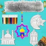 Ayhuhra 30 Sets Ramadan Suncatcher Crafts Kits Eid Al Fitr Sun Catchers DIY Window Art Moon and Star Suncatchers Lantern Mosque Sun-Catcher for Islamic Craft Ramadan Mubarak Decorations