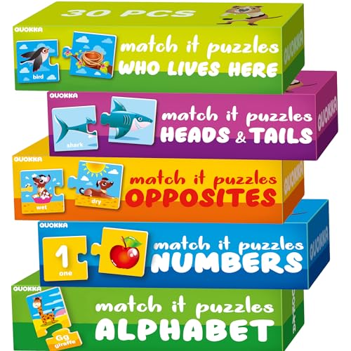 QUOKKA 5X MEGASET Puzzles for Toddlers 3-5 - Matching Games for Kids Ages 2-4 - Numbers Animals Opposites ABC Learning for Toddlers 1-3 Year Old - Educational Toy Activities for Boy and Girl