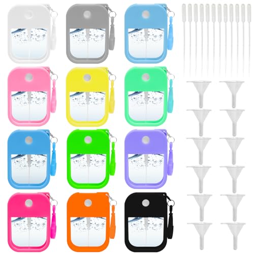 Jolbndcv 12 Pack Card Spray Bottle 38ml Portable Perfume Spray Bottle Mini Card Shape Reusable Sprayer Bottle Refillable Empty Bottles with Hook Funnels, Droppers