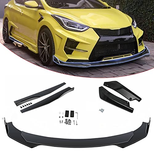 Xotic Tech Front Bumper Lip Spoiler + Side Skirt Splitter + Rear Bumper Lip Wrap Splitter Canard,Compatible with Hyundai Elantra Accent (Black)