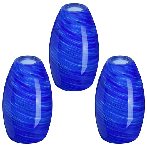 CJY CHENJINYAN 3 Pack 4.65 Inch Handblow Art Blue Oval Glass Lamp Shade Light,for Replacement Goble Glass Shade for Kitchen Island Pendant Ceiling Chandelier Light Fixture