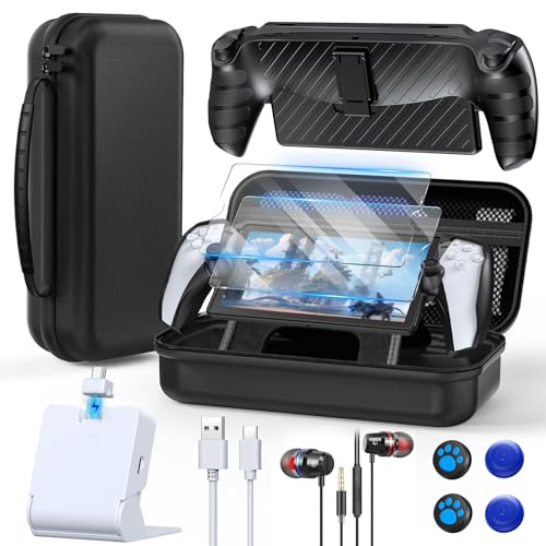 Accessories Kit for Playstation Portal, Carrying Case for PS Portal, Charging Dock Station for Playstation Portal, Protective Skin for PS5 Portal, 2 HD Screen Protector with 4 Thumb Grip,Wired Headset