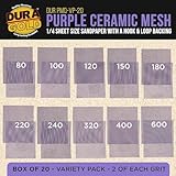 Dura-Gold Premium 1/4 Sheet Size Purple Ceramic Mesh Sandpaper, 20 Sheet Variety Pack, Grits 80, 100, 120, 150, 180, 220, 240, 320, 400, 600 - Dustless Hook & Loop Backing, Palm Sanders, Sanding Block