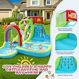 WELLFUNTIME Inflatable Water Double Slides Park with Blower, Bouncy Castle with Rainbow Water Curtain, with Shooting and Rock Climbing