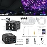 Car Starlight Headliner Kit, 4 Colors 32W Twinkle & Meteor Fiber Optic Ceiling Lights, 2 in 1 Light Engine 1200pcs*0.03in*13.1ft+240 RGBW Shooting Stars Lights for Car Roof Décor