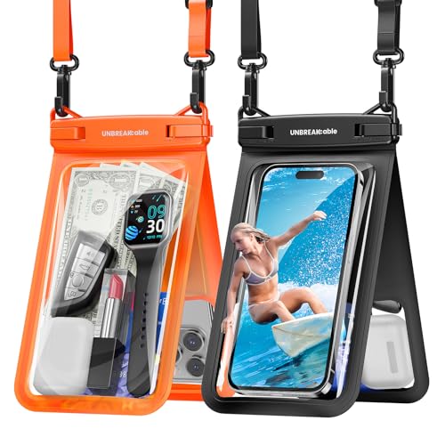UNBREAKcable IPX8 Waterproof Phone Pouch 2-Pack, Double Space Waterproof Phone Case for iPhone 15 16 Pro Max up to 7", Cellphone Dry Bag with Lanyard for Vacation Beach Kayak Cruise Travel Essentials