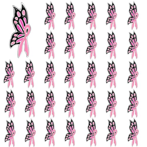 DTOFOOT 72 PCS Pink Ribbon Butterfly Enamel Brooch Breast Cancer Awareness Lapel Pins Pink Ribbon Pins Hope Love Ribbon Pins for Women Girls Breast Cancer Survivor Support Statement