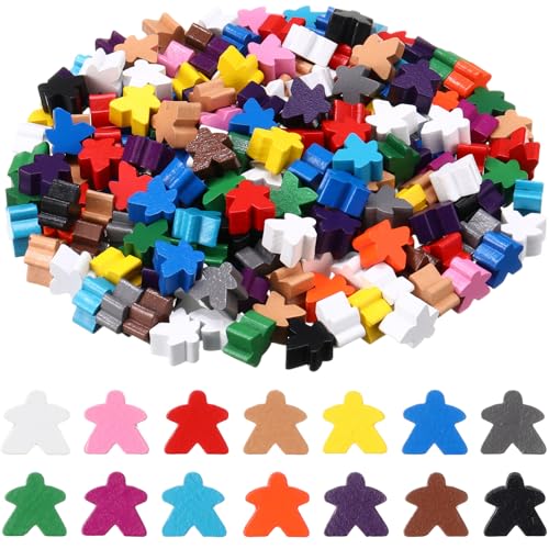 Arrowbash 200 Pcs Wooden Meeples Multi Color Meeples Pieces Family Games Accessories Board Game Tokens Ideal for Sorting Counting Game Night Party