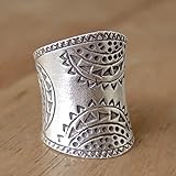 Sterling Silver Boho Large Statement Ring,"SilverShapes" Handmade Ethnic Geometric Engravings Hippie Gypsy Wide Band Adjustable Ring, Also as Thumb ring, Gift for Her