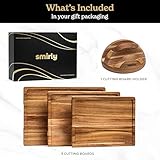 SMIRLY Wood Cutting Boards For Kitchen Meal Prep & Serving, Bamboo Cutting Board Set, Charcuterie Chopping Boards and Wooden Cutting Boards for Kitchen