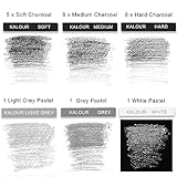 KALOUR 24 Pro Charcoal Drawing Set - Soft,Medium,Hard Charcoal and White Charcoal - Charcoal Sticks for Drawing Sketching Shading - Art Supplies Gift for Artists Beginners Adults