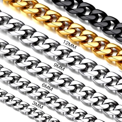 Suplight 12mm 316L Stainless Steel Chunky Miami Cuban Chains Necklaces Statement Hip Hop Punk Jewelry Waterproof Silver Curb Cuban Link Chain Necklace for Men & Women 20 inches
