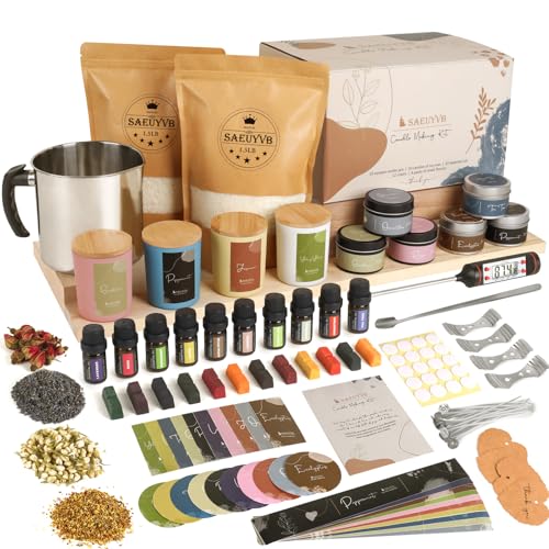 SAEUYVB Candle Making Kit - DIY Starter Soy Candle Making Supplies/Kit - Soy Wax, 10 Jars & Tins, 10 Pleasant Scents, Color Dyes & More，Perfect Candle Making Kit for Adults