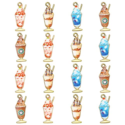 LiQunSweet 40 Pcs 4 Styles Enamel Sweet Food Beverages Charm Drink Cup Ice Cream Charm for Jewelry Making