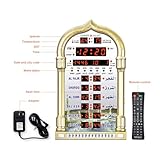 JUYYTUK Al-Harameen Digital Prayer Azan Wall Clock for USA Muslim for Home with Automatic Athan Prayer Alarm(Gold)