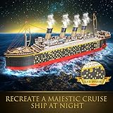 Titanic 3D Wooden Puzzles for Adults with LED Light, Home Decoration Titanic Model Kits for Adults, Sailboat Hobbies for Men, Christmas Birthday DIY Miniature Kit Gift for Adults Teens