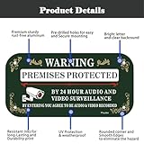 Phyabe 2 Pack Premises Protected by 24 Audio and Video Surveillance Sign, 12 x 6 inch Rust Free Aluminum Surveillance Sign, Weather Resistant, Waterproof, Durable Ink, Easy to Install