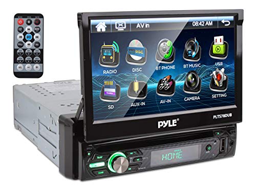 Pyle PLTS78DUB Single DIN Car Stereo Receiver - 7" Touchscreen Display, CD/DVD Player, Bluetooth Audio & Hands-Free Calling, In-Dash Multimedia System with Rear Camera, AM/FM Radio, and 320W Power