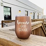 Rock & Llama Grad School Gifts 12oz Tumbler Cup Wine Glass Gifts for Grad Students PhD Graduation Gifts for Women Graduate Degree Masters School Acceptance Gift Grad Student Mug