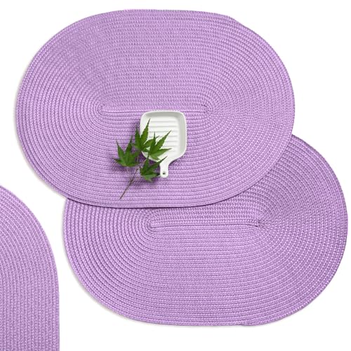 AHHFSMEI Placemats Set of 6 for Dining Table Washable Woven Vinyl Non-Slip 18x12 inches Placemat Heat-Resistant Durable Table Mats for Dining Table Easy to Clean(Lavender Purple)