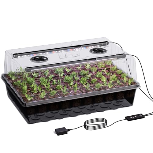 Patigrow 60-Cell Self-Watering Seed Starter Tray with Grow Light, Seed Starter Kit with 4.07” Humidity Dome, Indoor Seedling Starter Tray, Seed Starting Trays for Plant Germination, Seeds Growing