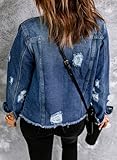 EVALESS Women's Vintage Ripped Distressed Denim Jean Jacket Coat 2025 Trendy Fall Casual Long Sleeve Button Down Denim Outwear with Pockets,Bluing Medium