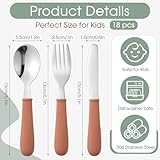 Sunnychicc 18 Pieces Toddler Utensils Kids Silverware with Silicone Handle Stainless Steel Toddler Fork Spoon Knife Set Children Flatware Set, 6 Colors