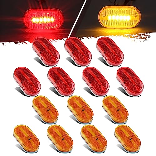 Partsam 14Pcs 4 Inch Rectangle Trailer RV 6 LED Side Marker Clearence Lights w Reflex Lens [DOT Certified] Sealed Waterproof Running Light for Truck Camper Motorhome, Surface Mount, 12V (7Amber+7Red)
