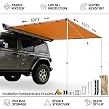 SAMOUT Vehicle Awning, 8.2ft x 10ft, Rooftop Pullout Ripstop UPF50+ Side Awning, Reinforced Hinges & Poles for Jeep/SUV/Truck/Van