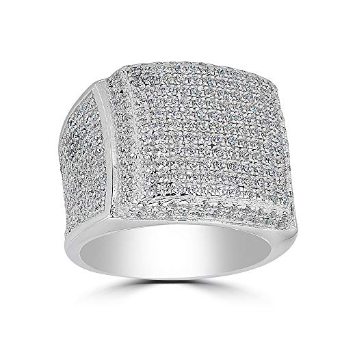 HarlemBling Solid 925 Sterling Silver Men's Ring - Iced Out Ring - Icy Hip Hop Square Micropave Men's Hip Hop Ring (9)