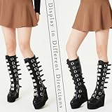 CELNEPHO Womens Chunky Platform Knee High Boots High Heel Round-Toe Zip Punk Goth Mid Calf Combat Boots For Women