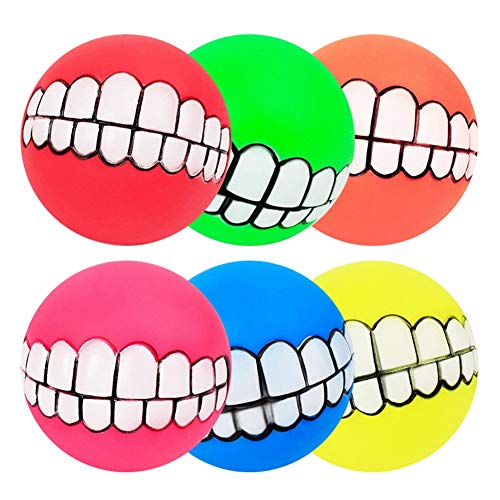 Stock Show 6Pcs/Pack 3" Funny Pet Dogs Teeth Pattern Balls Chew Toy Squeaker Squeaky Sound Bite Resistant Dogs Training Toys, Color Random