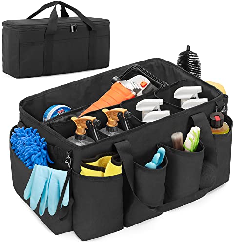 HODRANT Detailing Bag with Polisher Carry Bag, Large Detail Bag Car Care Box for Auto Detailing Supplies, Car Wash Caddy & Trunk Organizer for Buffer Bottle Towel & Cleaning Kit, Black, Patent Design