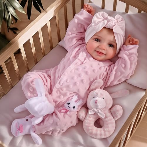 BABESIDE Reborn Baby Dolls Sunny - 17Inch Cute Soft Vinyl Realistic Baby Doll Poseable Smiling Real Life Baby Dolls with Complete Accessories for 3+ Years Old Gifts