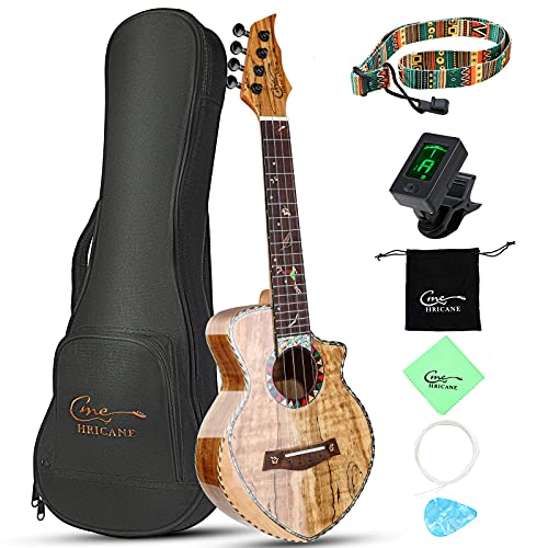 Hricane Concert Ukulele Spalted Maple 23 Inch Ukelele for Beginners, Professional Wood Uke with Glossy Satin Body Ukulele Stater Kit