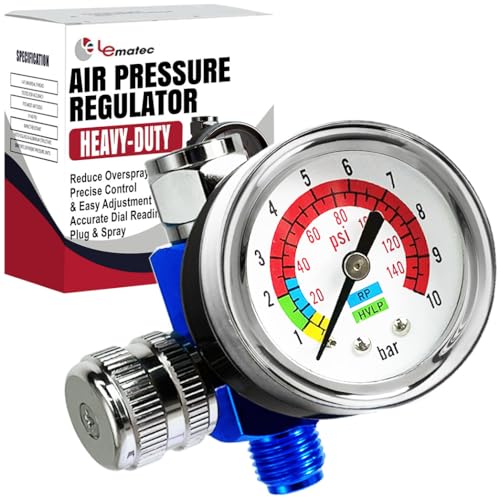 LE LEMATEC Air Compressor Regulator Valve with Pressure Gauge, for Precise Control in Air/Pneumatic Tool Applications, Spray Painting, Tire Inflation and More, ¼ NPT, 0-150 PSI (AR-01)