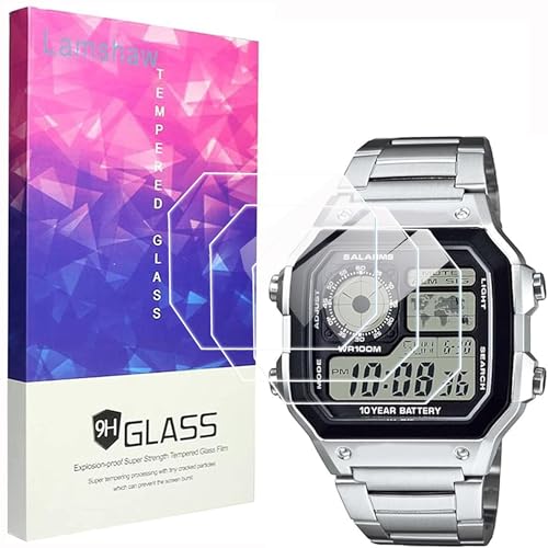 Lamshaw AE-1200WH Watch Screen Protector, [3 Pack] 9H Tempered Glass Screen Protector Film Compatible for Ca-sio AE-1200, AE-1200WH, AE-1300 (3 Pack)