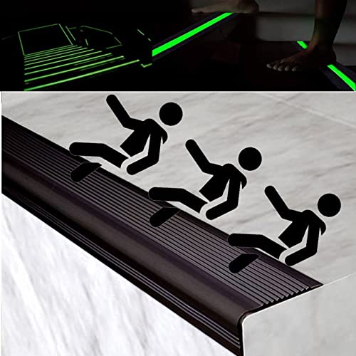 Stair Edge Protector,Vinyl Rubber Stair Nosing Tape,Anti Slip Step Trim,Staircase Tread with Gray,Black,Various Sizes for Indoor Outdoor Wood Floor Deco, Glow in Dark,It is Parts,User Easy to Paste