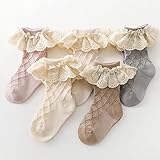 Colorful Childhood Baby Grils Ruffle Lace Socks Toddler Vintage Ribbed Princess Frilly Dress Short Socks 5-Colors Size 12-24 Months