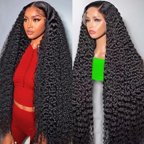 30 Inch 13x6 Deep Wave Lace Front Wigs Human Hair for Women HD Transparent Deep Curly Lace Frontal Wigs Human Hair Pre Plucked with Baby Hair Natural color