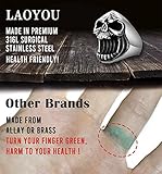 LAOYOU Skull Ring, Mens Skull Rings for Men Vintage Solid Gothic Punk Rock Biker Goth Rings Surgical Stainless Steel Jewelry Creative Beer Bottle Opener Hip-hop Halloween Size 12