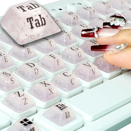Zooplan 80 Pcs Self-Adhesive PC Keyboard Keys for Long Nails Typing and Gaming, ​​Anti-Damage Symbolic and Alphanumeric Keys for Nail-Art (Sparkly Pink)