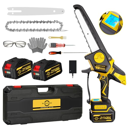 8" Mini Chainsaw Cordless - 2024 Upgraded Handheld Electric Chainsaw with 2 Pack 21V 4Ah Batteries and Charger Included, Chainsaws with Automatic Oiling System and Chain Tension Adjustment Knob