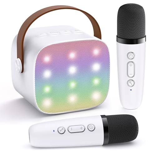 YLL Mini Karaoke Machine for Kids Adults, Portable Bluetooth Speaker with 2 Wireless Microphones,Toys Birthday Gifts for Girls 3, 4, 5, 6, 7, 8, 9, 10, 11, 12+ Years Old Toddler Teens(White)