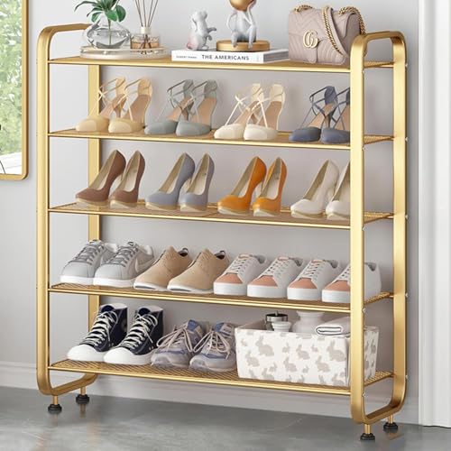 Shoe Rack 3 Tier 4 Tier 5 Tier Shoe Rack Storage Cabinet, Stainless Steel Metal Organizer for Living Room, Dormitory, Bedroom Gold 5 Layers 80cm(31.5in)