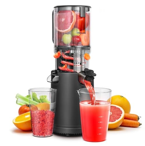 Slow Cold Press Juicer Machine: Electric Masticating Juicer Extractor Easy Clean - Whole Fruit Vegetable Juice Maker - Cold Pressed Slow Blender Juicer with Wide Large Chute Mouth