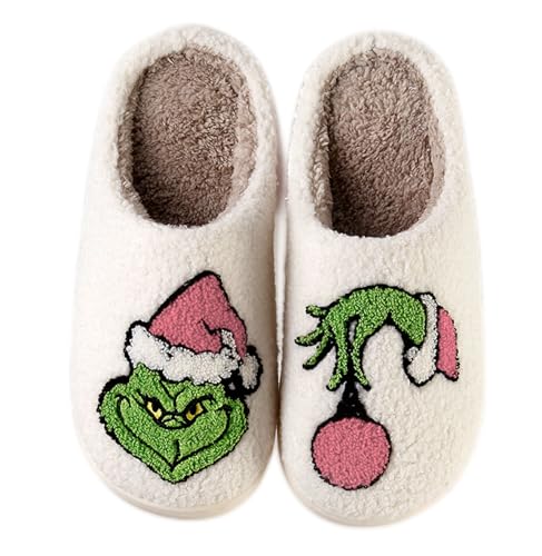 Qubuwalk Christmas Santa Reindeer Slippers - Soft Plush Fuzzy Cozy House Slippers for Women & Men - Indoor/Outdoor Shoes